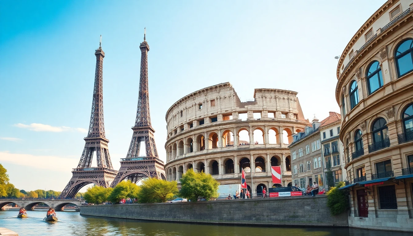 Iconic European landmarks like the Eiffel Tower and Colosseum